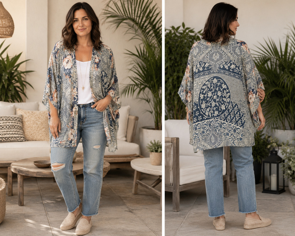 Johnny Was Laite Silk Kimono Top XL Boho Designer Luxury Cottagecore Feminine